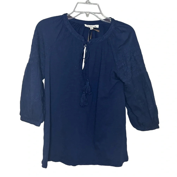 Solitaire by Ravi Kholasa popover shirt embroidered  blue women’s size small - Picture 1 of 11